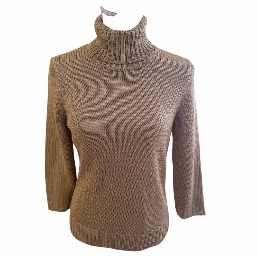 Lauren Ralph Lauren Metallic Gold Turtleneck Sweater MP - Picture 2 of 7